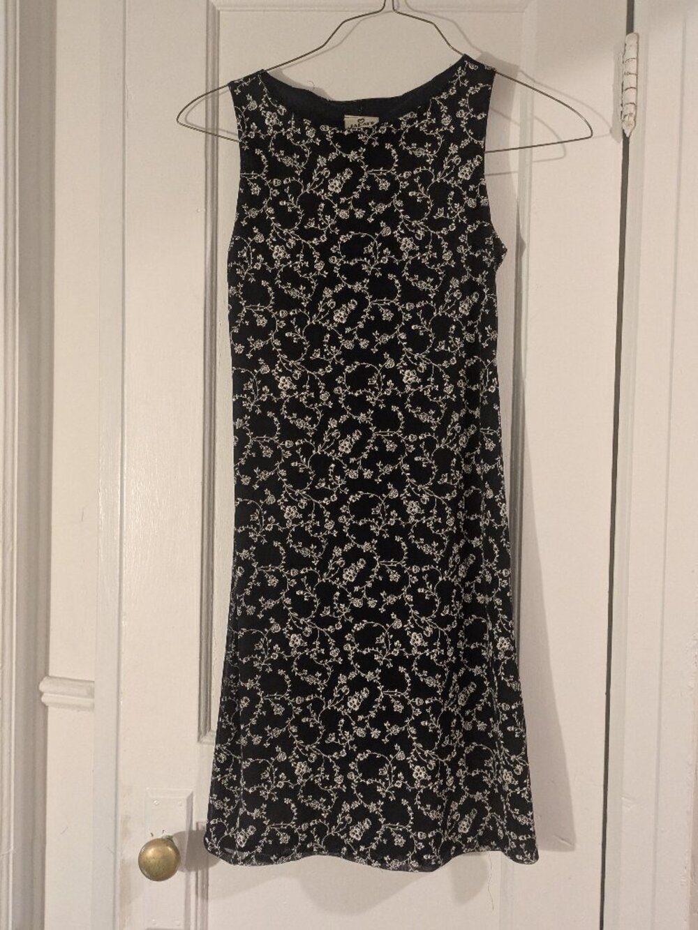 Dark blue and white lace office dress